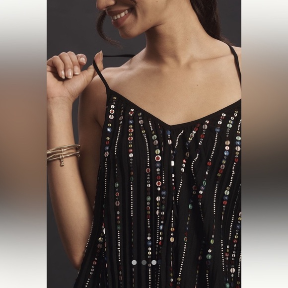 🍀SUPER RARE🍀 Farm Rio Anthropologie NWT Farm Rio V-Neck Sequin Slip Dress size S - Picture 4 of 7